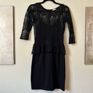 Anthropologie Julienne W lace Black peplum bodycon LBD dress Size Small